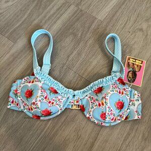 NEW Strawberry Milk Mob Bikini Top Size Medium Color Blue White Red